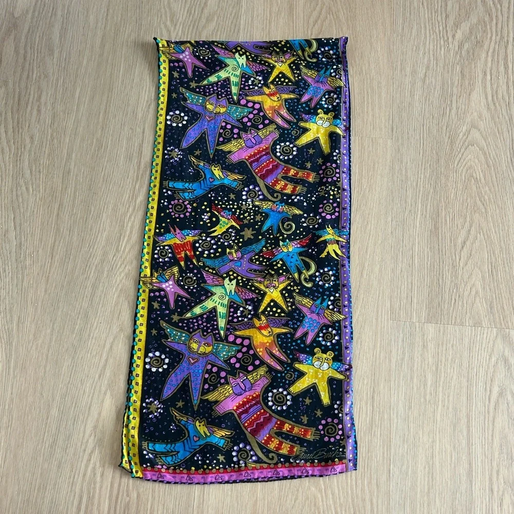 Vintage Laurel Burch Feline Fairies 100% Silk Scarf